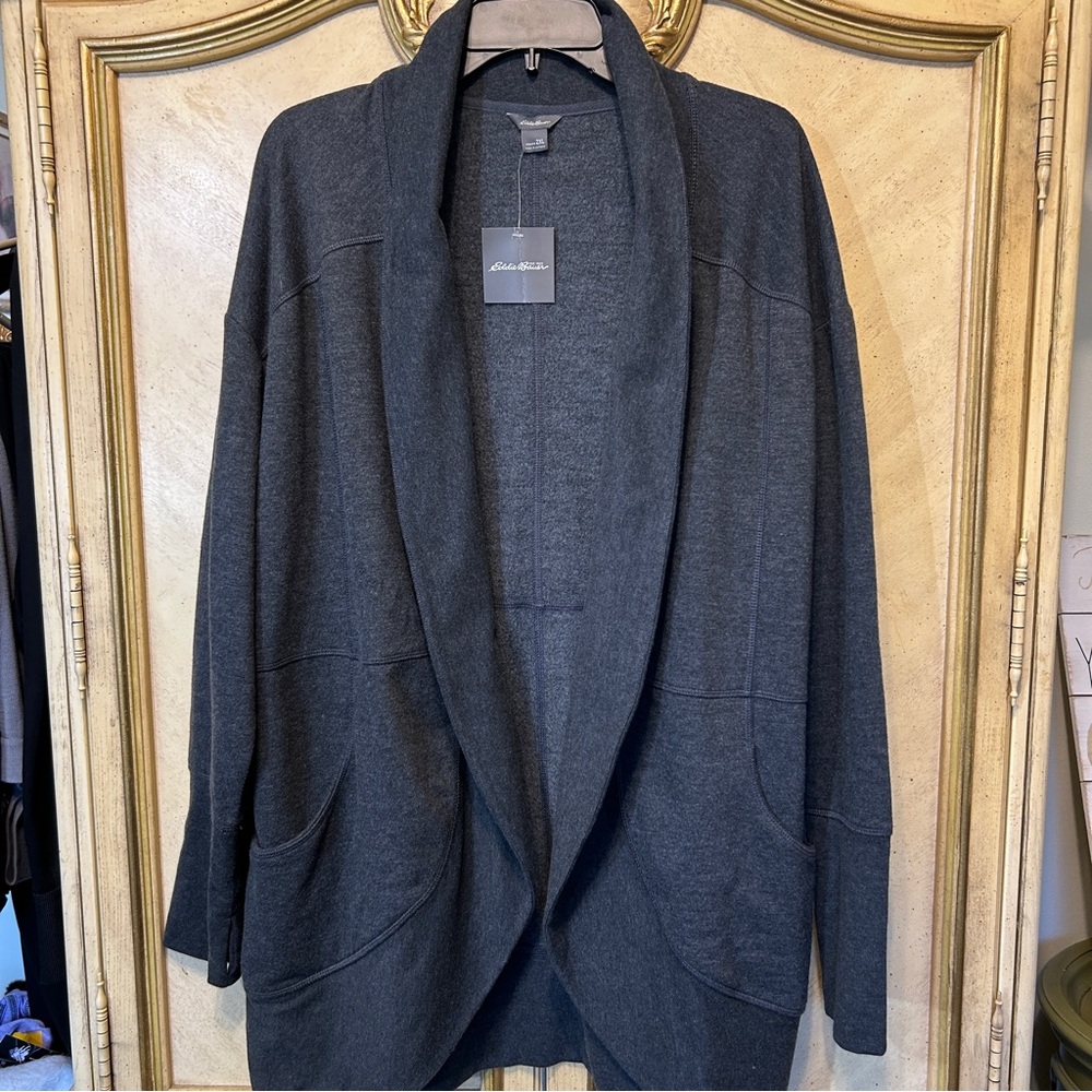 Eddie Bauer Dark Gray Camp Fleece Wrap Cardigan NEW NWT 2XL